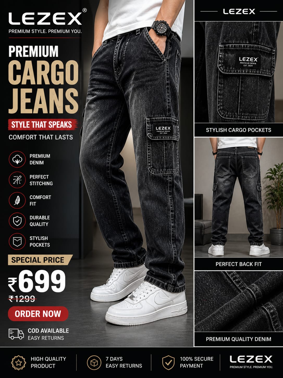 LEZEX Cargo jeans for men