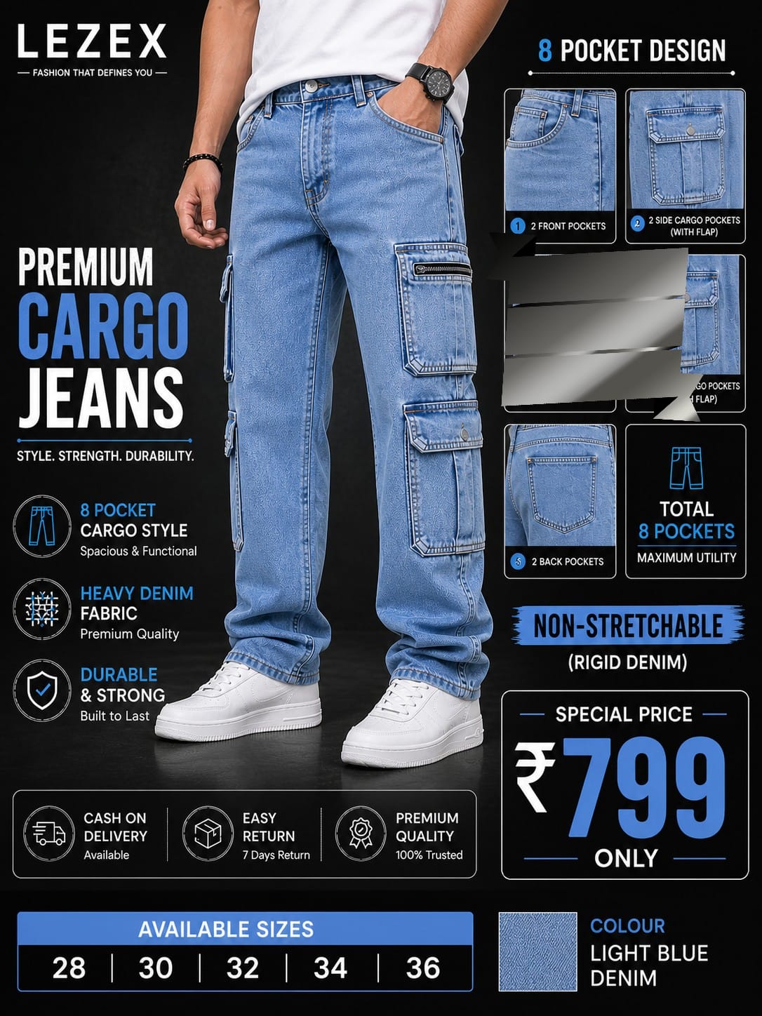 Lezex 8 pocket baggy jeans