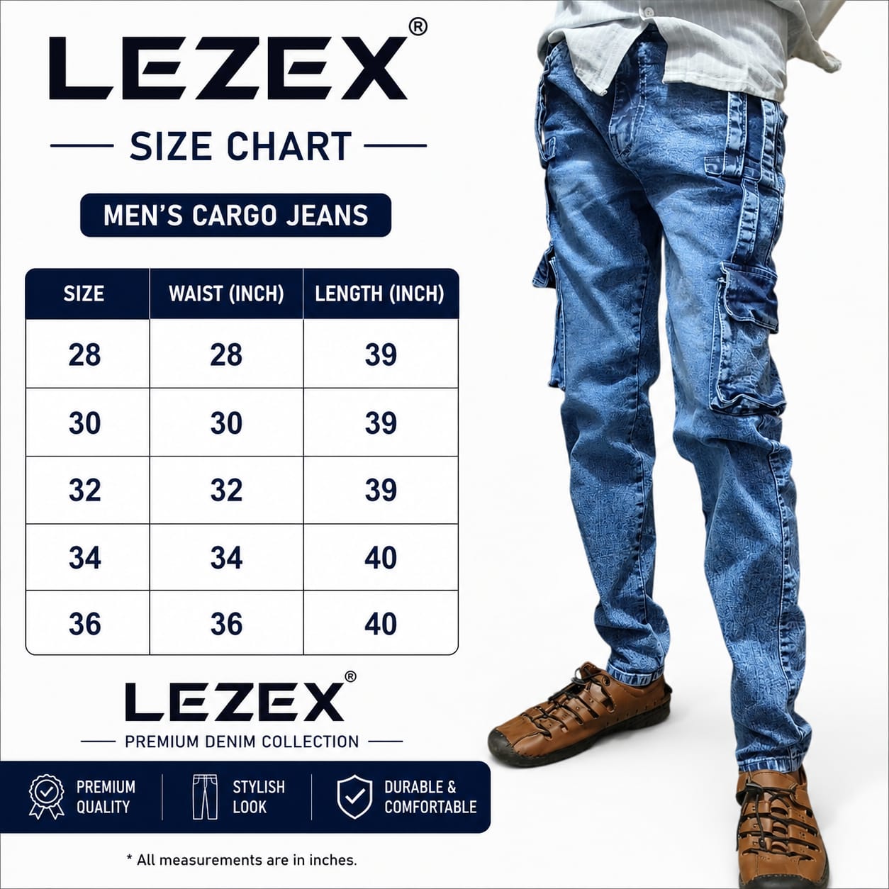 LEZEX Premium cargo jeans six pocket stretchable